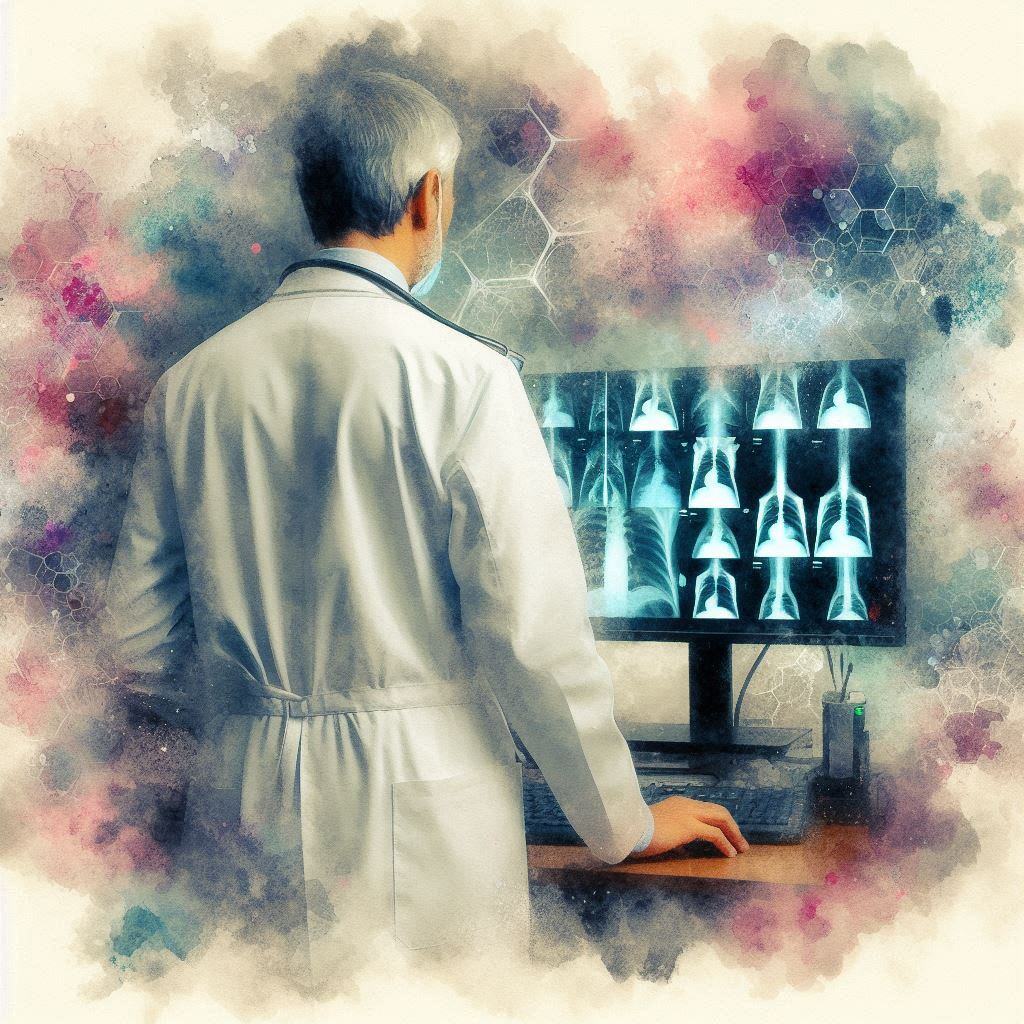 Radiology Researcher viewing Medical Images Watercolor